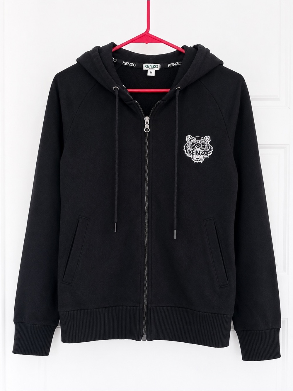 Kenzo Black Hoodie with Logo Tape Detailing